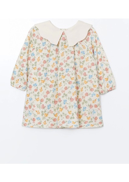 Lcw Kids Ekru Bebe Yaka Çiçekli Gabardin Kız Çocuk Elbise