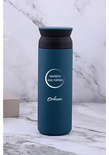 Kişiye Özel 500 ml Paslanmaz Çelik Araç Baskılı Termos 8 Saat Isı Koruma Kahve ve Çay Termosu