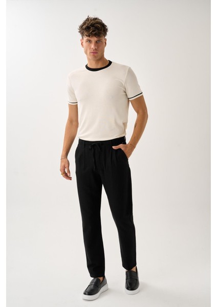 Pileli Bağcıklı Casual Keten Pantolon