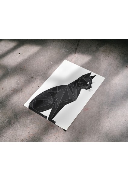 Çerçevesiz Poster, Dijital Baskı Geometrik Desen Siyah Kedi Poster, Modern, Soyut, Minimalist Poster, Kedi Poster fırsatları