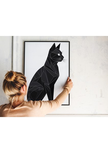 Çerçevesiz Poster, Dijital Baskı Geometrik Desen Siyah Kedi Poster, Modern, Soyut, Minimalist Poster, Kedi Poster