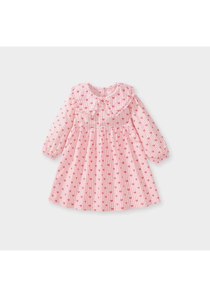 Kalpli Çizgili Yakalı Şirin Kız Çocuk Doğumgünü Elbisesi