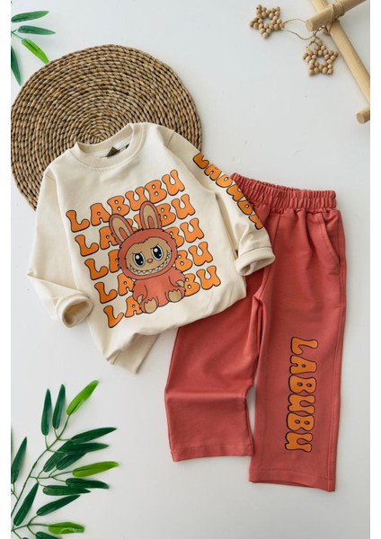 Lbubu Detaylı Kız Çocuk 2 li takım - Turuncu