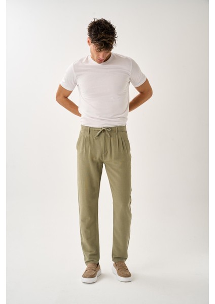 Pileli Bağcıklı Casual Keten Pantolon fiyatları