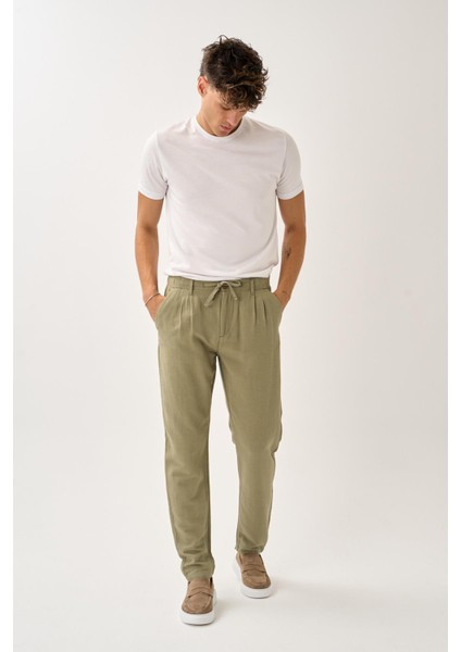 Pileli Bağcıklı Casual Keten Pantolon modelleri