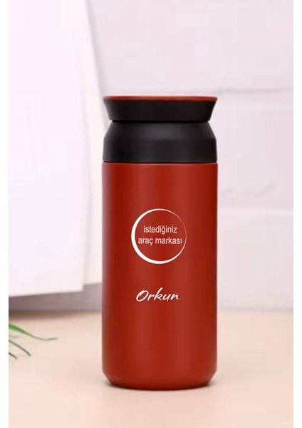 Kişiye Özel 500 ml Paslanmaz Çelik Araç Baskılı Termos 8 Saat Isı Koruma Kahve ve Çay Termosu