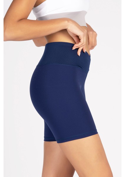 Lacivert Toparlayıcı Kruvaze Bel Detaylı Bisikletçi Şortu Kısa Tayt Vela modelleri