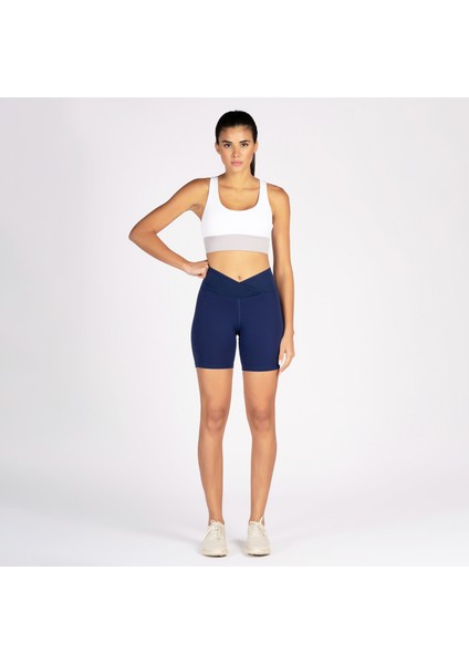 Lacivert Toparlayıcı Kruvaze Bel Detaylı Bisikletçi Şortu Kısa Tayt Vela