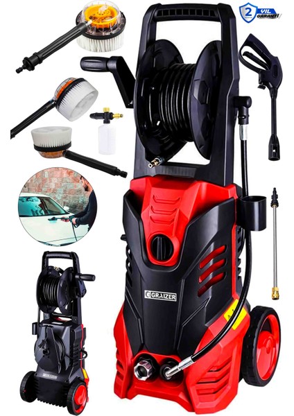 Grz-Kf 180 Musluk ve Kovadan Çekme Yüksek Basınçlı Bahçe Oto Yıkama Makinesi Firça Hediyeli