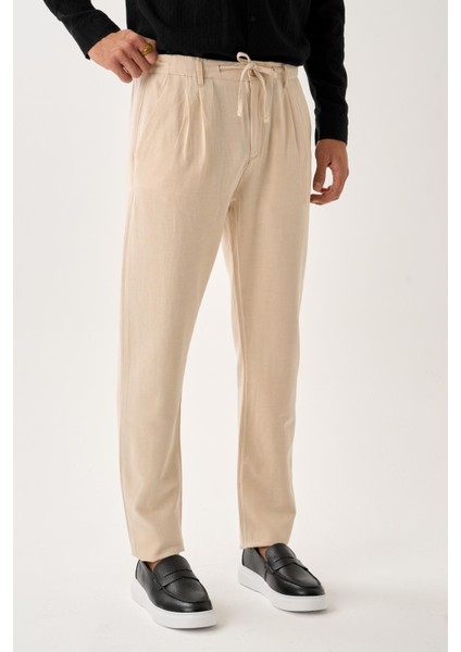 Pileli Bağcıklı Casual Keten Pantolon modelleri