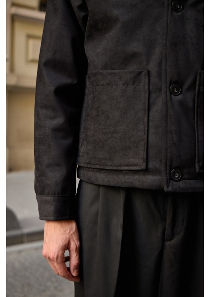 Erkek Süet Kapitoneli Mont Ceket Siyah fiyatları