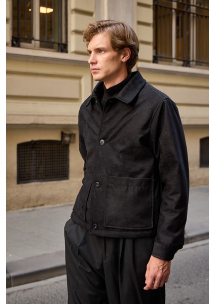 Erkek Süet Kapitoneli Mont Ceket Siyah fırsatları