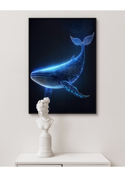 Metal Çerçeveli Gerçek Camlı Tablo, Dijital Baskı , Mavi Balina, Ev Ofis Tablo