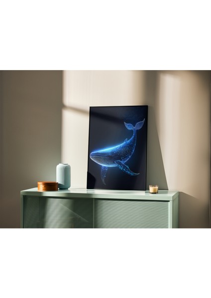 Metal Çerçeveli Gerçek Camlı Tablo, Dijital Baskı , Mavi Balina, Ev Ofis Tablo fiyatları