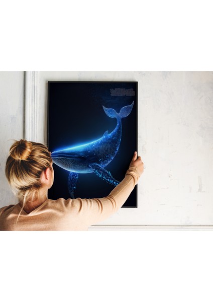 Metal Çerçeveli Gerçek Camlı Tablo, Dijital Baskı , Mavi Balina, Ev Ofis Tablo modelleri