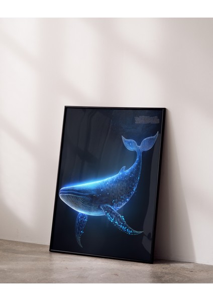 Metal Çerçeveli Gerçek Camlı Tablo, Dijital Baskı , Mavi Balina, Ev Ofis Tablo fırsatları