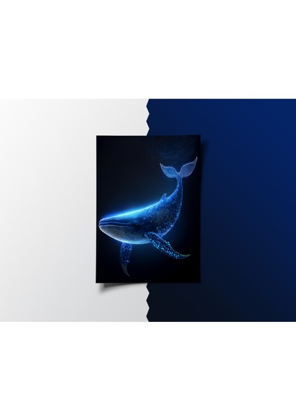 Metal Çerçeveli Gerçek Camlı Tablo, Dijital Baskı , Mavi Balina, Ev Ofis Tablo
