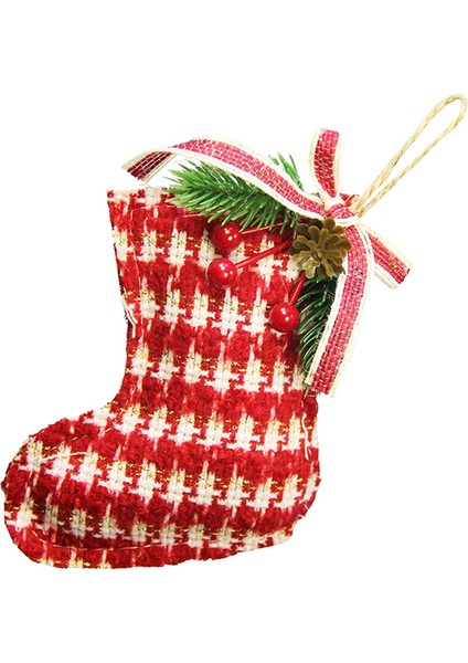 Yılbaşı Süsü Örgü Çorap Kırmızı Beyaz 25 cm