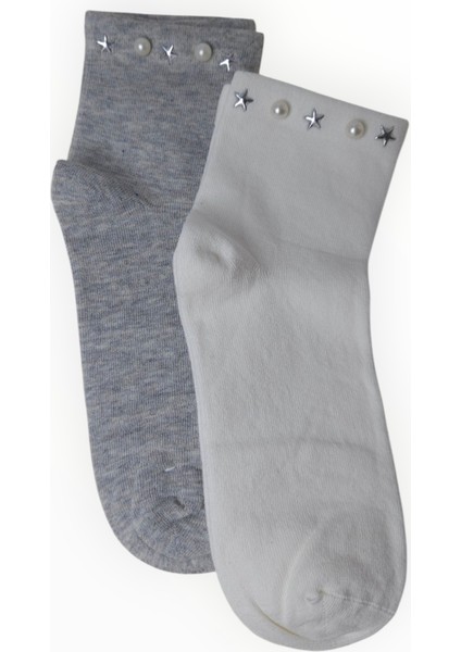 2 Çift Kadın Incili Soket Çorap Gri-Krem fiyatları
