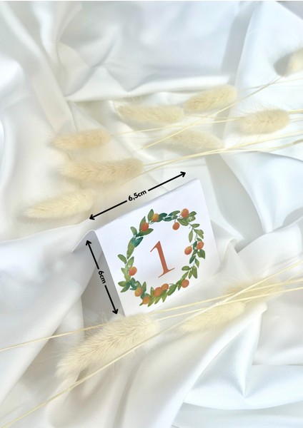 10 Adet Yeşil Yaprak ve Portakal Desenli Masa Numara Kartları Düğün Nişan Nikah Kına