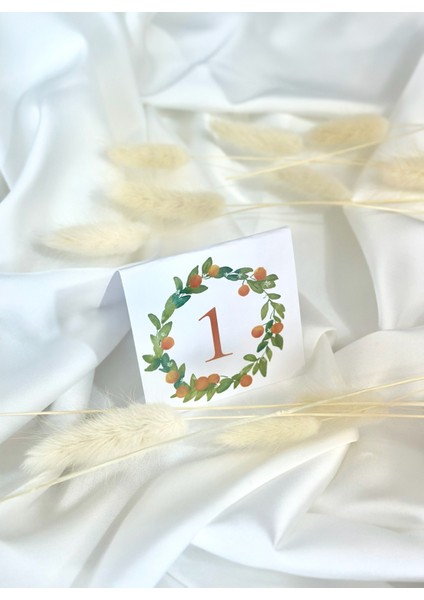 10 Adet Yeşil Yaprak ve Portakal Desenli Masa Numara Kartları Düğün Nişan Nikah Kına fiyatları
