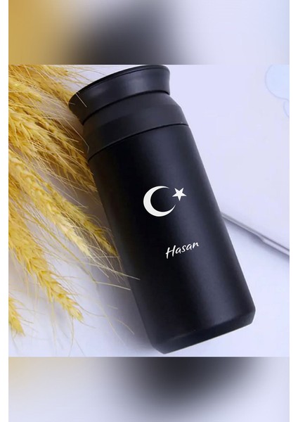 Kişiye Özel 500 ml Paslanmaz Çelik Ay Yıldız Baskılı Termos 8 Saat Isı Koruma Kahve ve Çay Termosu fiyatları