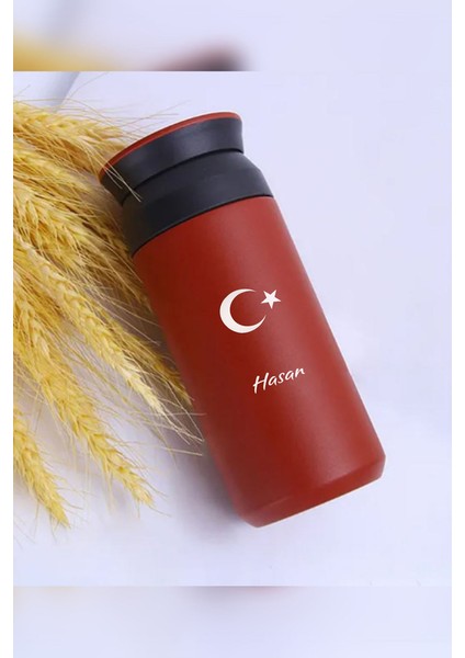 Kişiye Özel 500 ml Paslanmaz Çelik Ay Yıldız Baskılı Termos 8 Saat Isı Koruma Kahve ve Çay Termosu fiyatları