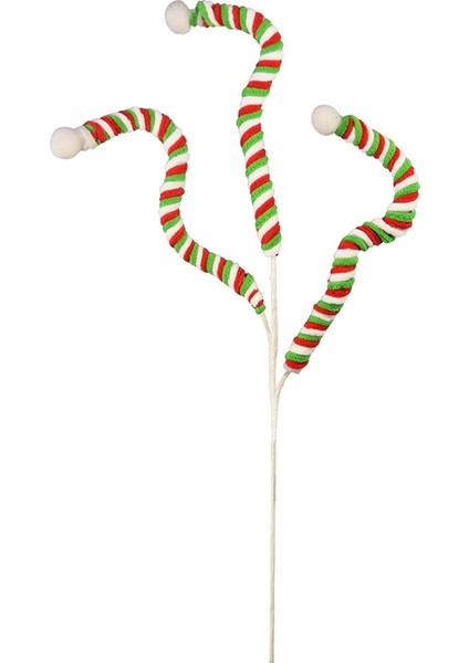 Yılbaşı Süsü Floklu Spiral Dal Kırmızı Yeşil Beyaz 90 cm