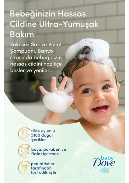 Baby Dove Bebekler için Kokusuz Saç ve Vücut Şampuanı 200 ml fırsatları