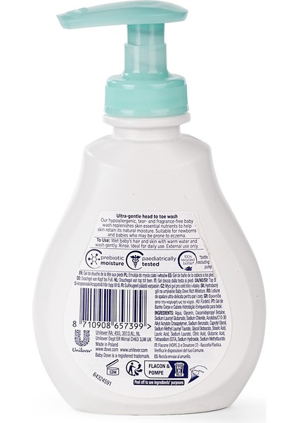 Baby Dove Bebekler için Kokusuz Saç ve Vücut Şampuanı 200 ml