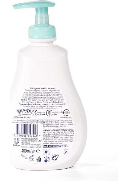 Baby Dove Bebekler için Kokusuz Saç ve Vücut Şampuanı 400 ml
