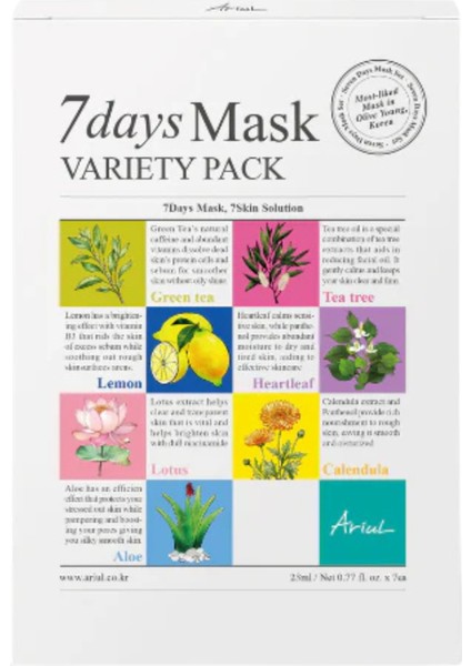 7 Days Mask Variety Pack - Haftalık Vegan Kağıt Maske Seti 7 Adet