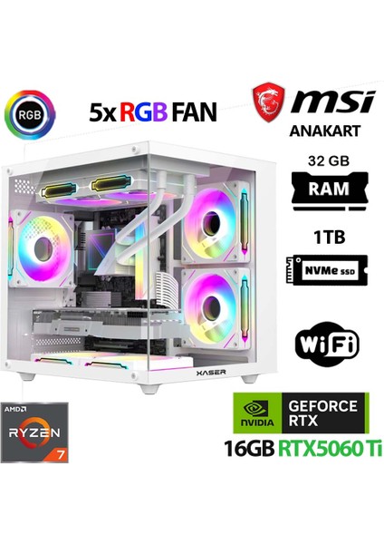 Cube X100 Ryzen 7 5700X 32GB Ram 1tb M.2 Nvme SSD 16GB RTX5060 Ti Beyaz Masaüstü Oyuncu Bilgisayarı