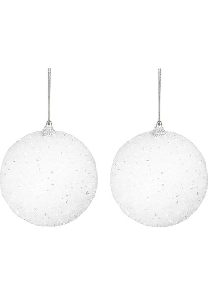 Yılbaşı Süsü 2'li Parıltılı Top Beyaz 10 cm