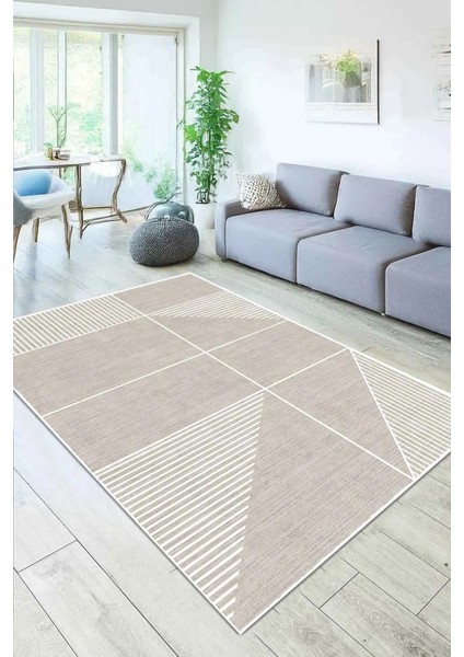 Dijital Kaymaz Yıkanabilir Modern Çizgili Vizon Salon Halısı Mutfak Halısı Halı Yolluk DC-7351