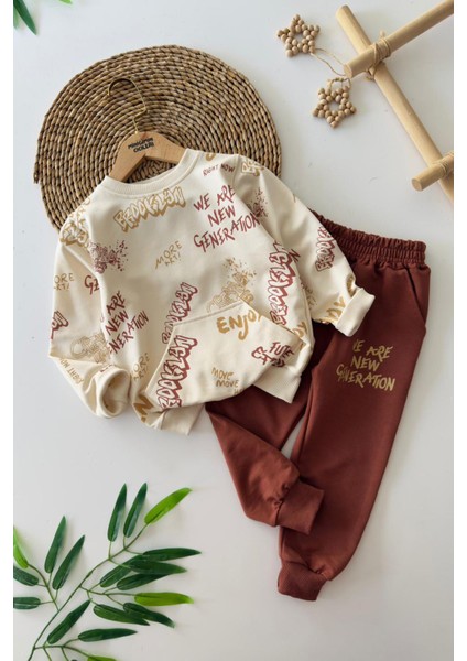 Brokly Kanguru Cep Erkek Çocuk 2 li takım - Kahve