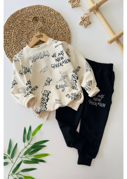 Brokly Kanguru Cep Erkek Çocuk 2 li takım - Siyah