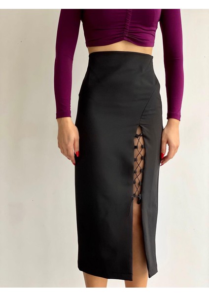 Yırtmaç Detay Midi Etek 6006