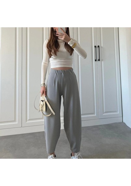 Kadın Krep Kumaş Balon Pantolon