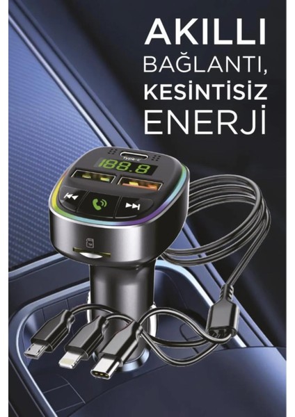 Siyah Fm Transmitter Araç Şarj Cihazı (18W Hızlı Şarj - Usb/type-C/tf Kart Destekli)