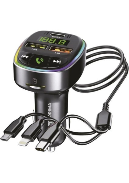 Siyah Fm Transmitter Araç Şarj Cihazı (18W Hızlı Şarj - Usb/type-C/tf Kart Destekli) fırsatları