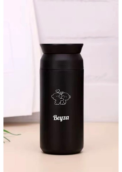 Kişiye Özel 500 ml Paslanmaz Çelik Ayıcık Baskılı Termos 8 Saat Isı Koruma Kahve ve Çay Termosu