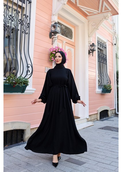 Oversize Balon Kol Elbise-Medine Ipeği