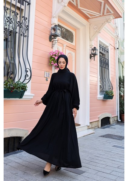 Oversize Balon Kol Elbise-Medine Ipeği