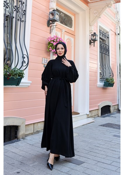 Oversize Balon Kol Elbise-Medine Ipeği