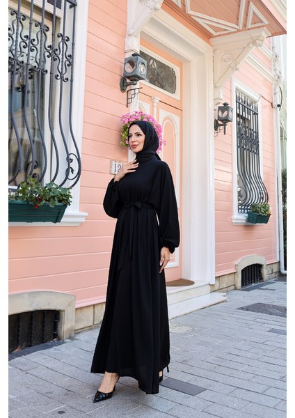 Oversize Balon Kol Elbise-Medine Ipeği