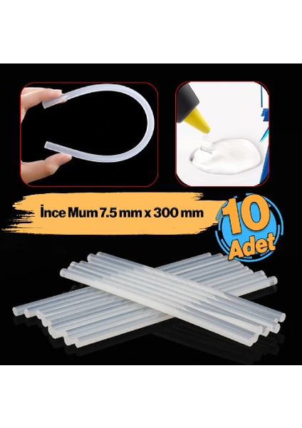 Ince Şeffaf Sıcak Mum Silikon 7.5mm 30CM 10 Adet Mikro Marka