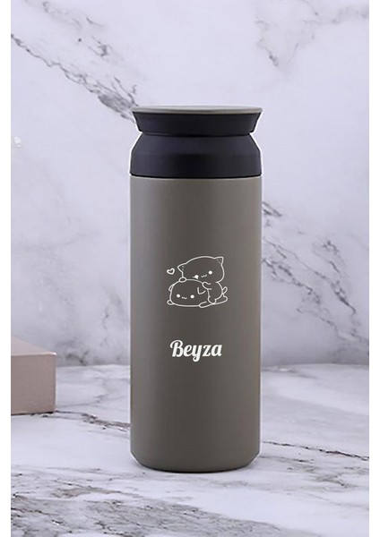 Kişiye Özel 500 ml Paslanmaz Çelik Bubu Dudu Baskılı Termos 8 Saat Isı Koruma Kahve ve Çay Termosu