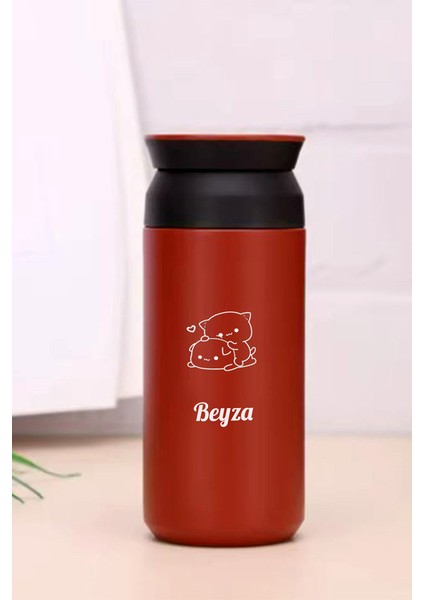 Kişiye Özel 500 ml Paslanmaz Çelik Bubu Dudu Baskılı Termos 8 Saat Isı Koruma Kahve ve Çay Termosu