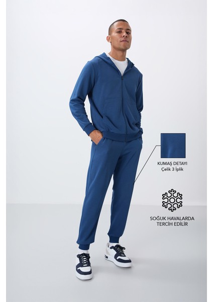 Parlament Kompakt Pamuklu Kalın Pürüzsüz Dokulu Kapüşonlu Comfort Fit Erkek Eşofman Takım - 85262